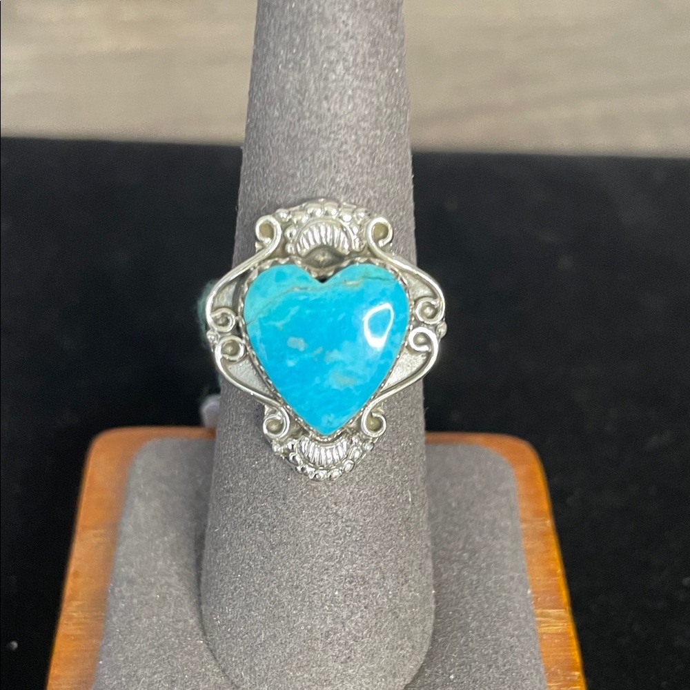Sterling Silver Heart Ring with Kingman Turquoise.